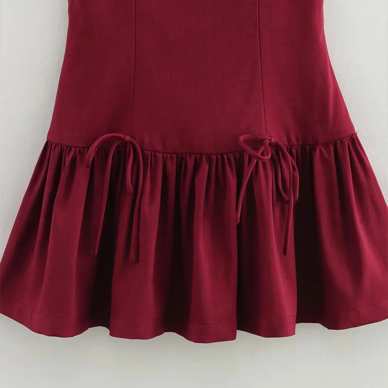 Elena's Party, Sleeveless, Solid Color, Stylish, Trendy, Pleated, Mini Dress