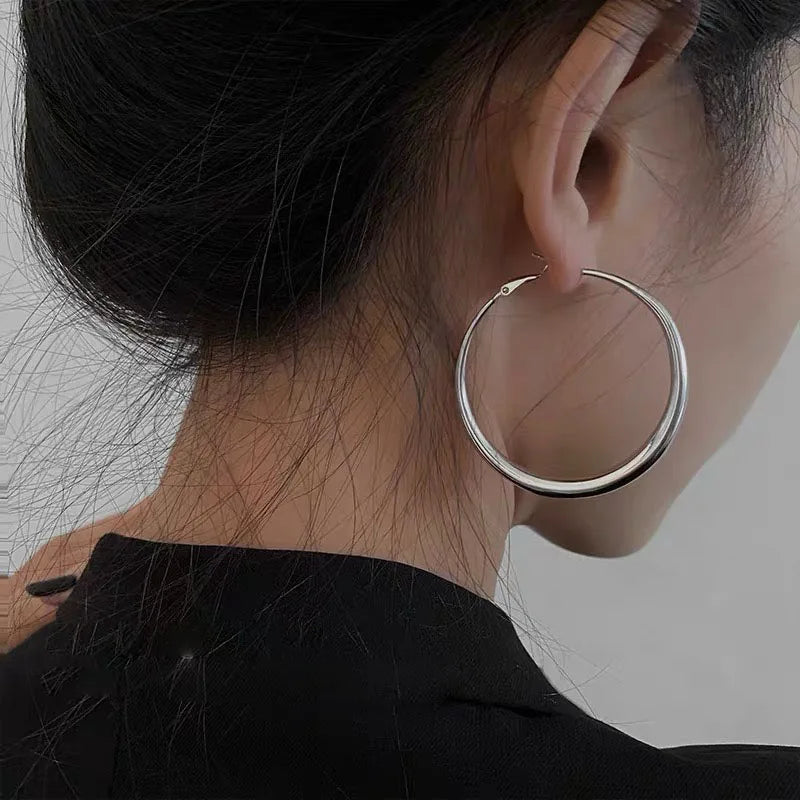 Milany's 925 Sterling Silver, Trendy, Stylish, Simple, Big Round, Hooped Earrings