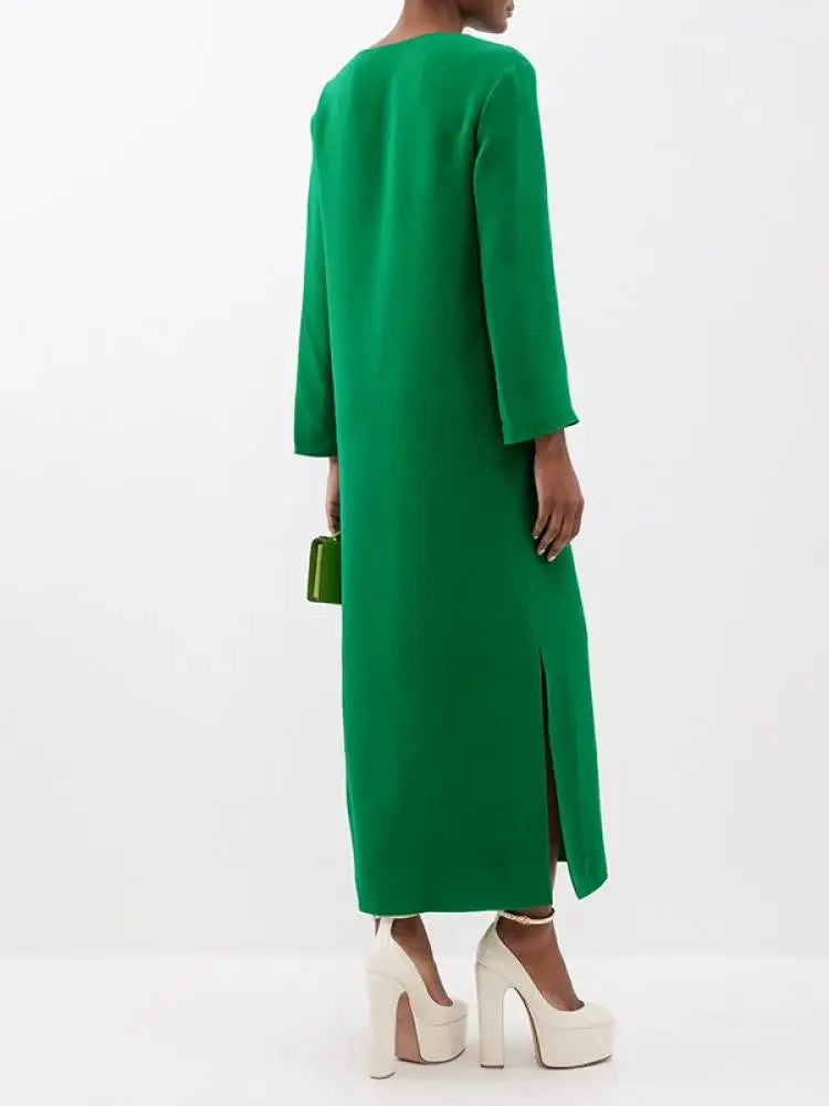 Karina's H-Line, V-Neck, Long sleeves Loose Dress