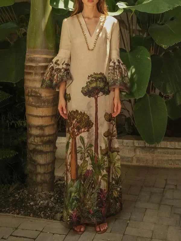 Hind's Boho style, Floral Printed, Flare Sleeves, Long/Maxi Dress