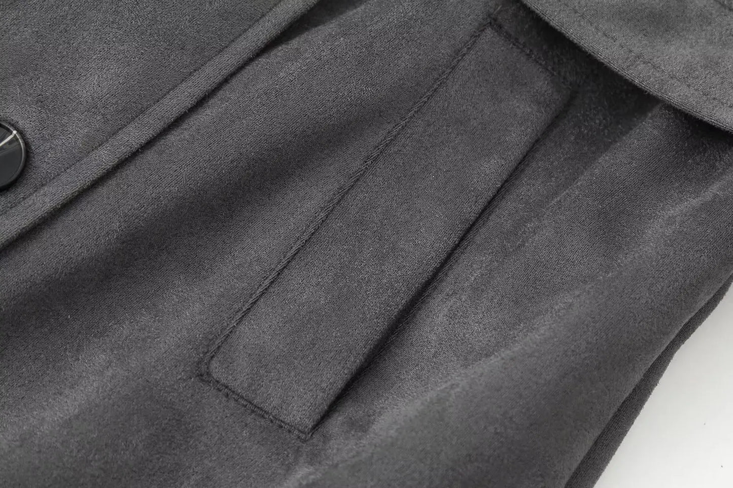 Sally's Solid, Suede, Winter, Double Breasted Stylish, Chic, Trendy, Long, Trench Coat