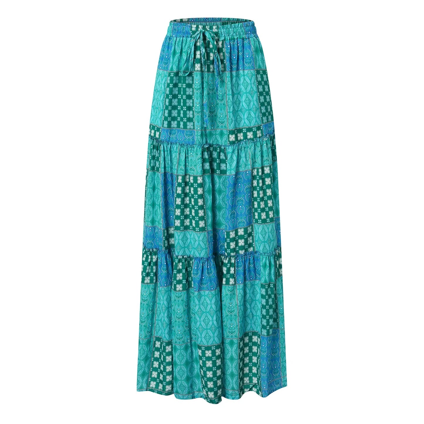 Vivian's elastic waist casual boho Maxi skirt with elastic waist