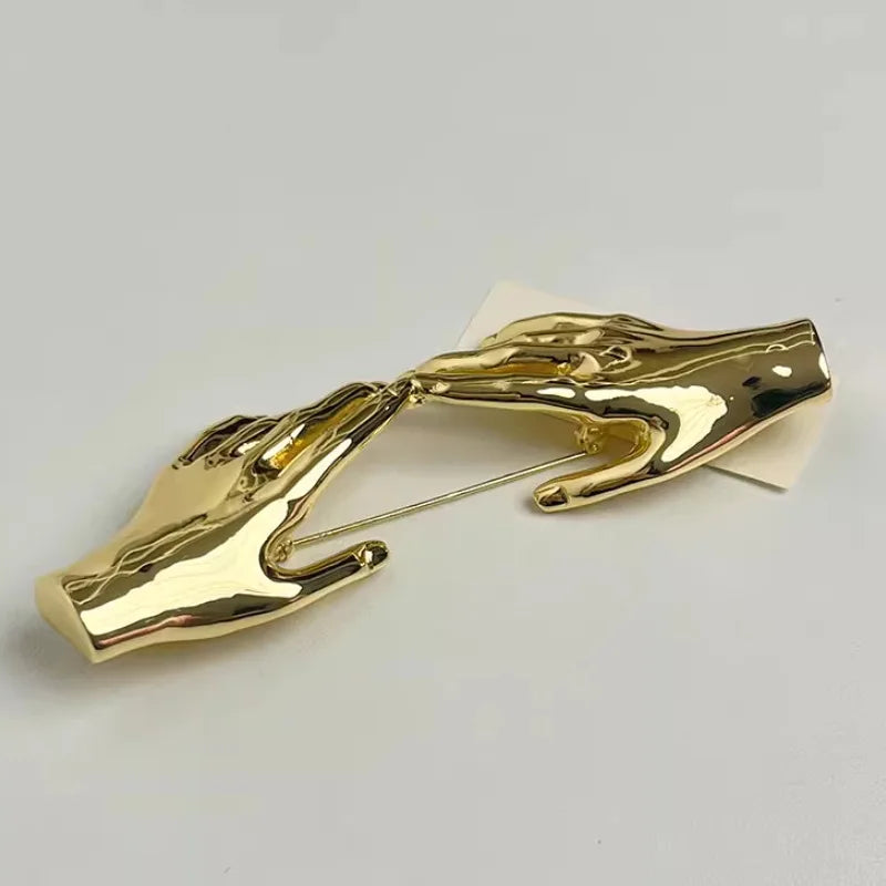 Yara's Metal Smooth Double Palm Hand-shaped Large Brooch- Silver, Gold