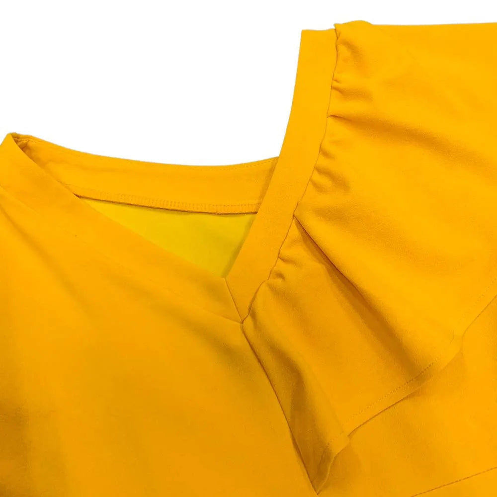 Dana's Pleated, stylish, Trendy, Vintage, Ruffles, short Sleeves, Midi, Office Dress