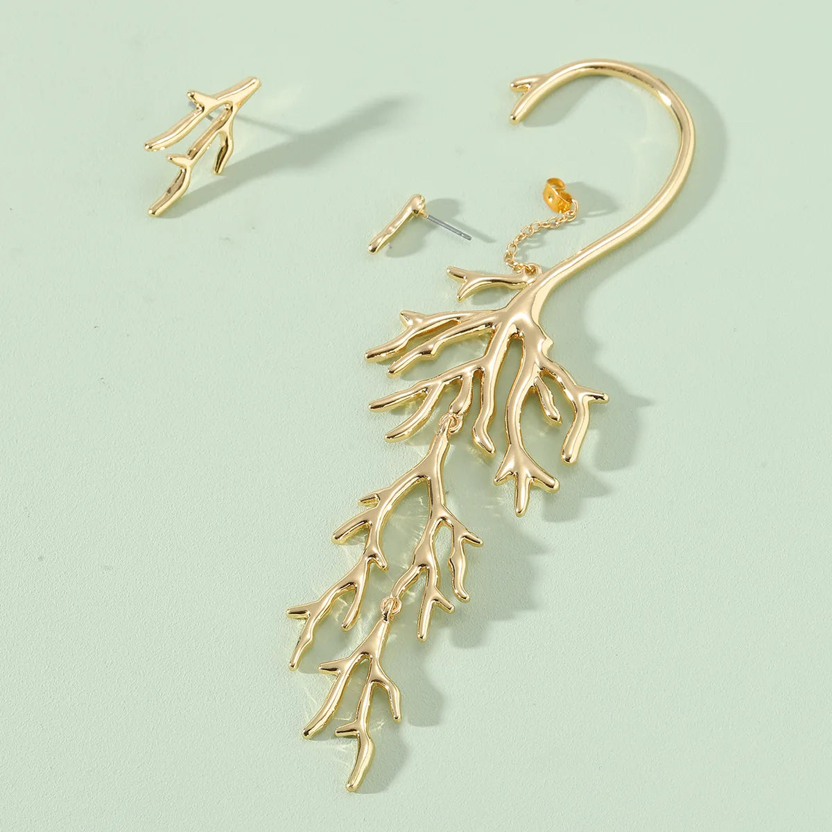 Shadya's Ear Hook Asymmetric trendy design Earrings- Gold