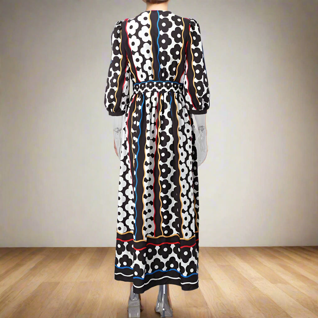 Carmen's Boho, Printed, Deep V-Neck, Long Sleeves, Summer, Stylish, Trendy, Long Dress