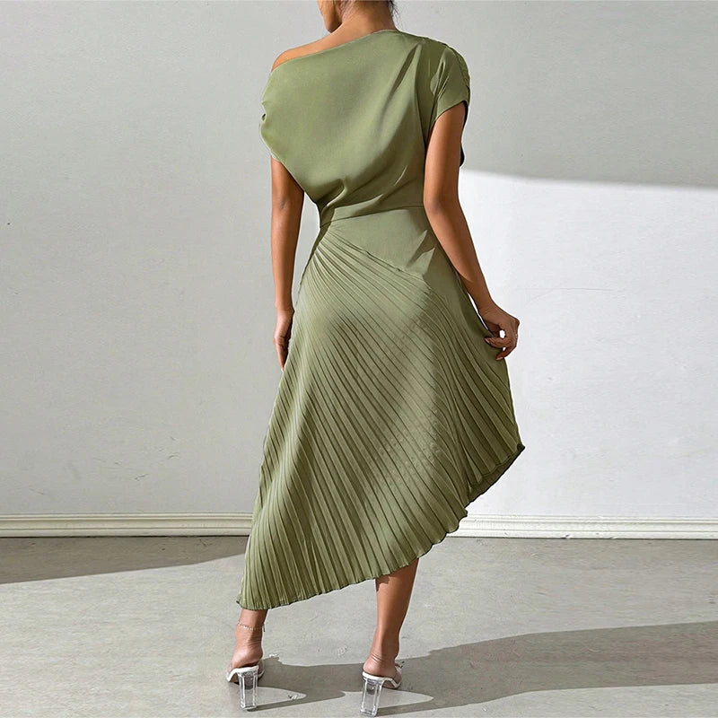 Sandra's Irregular Fit, Off shoulder A-line Short Sleeves Dress