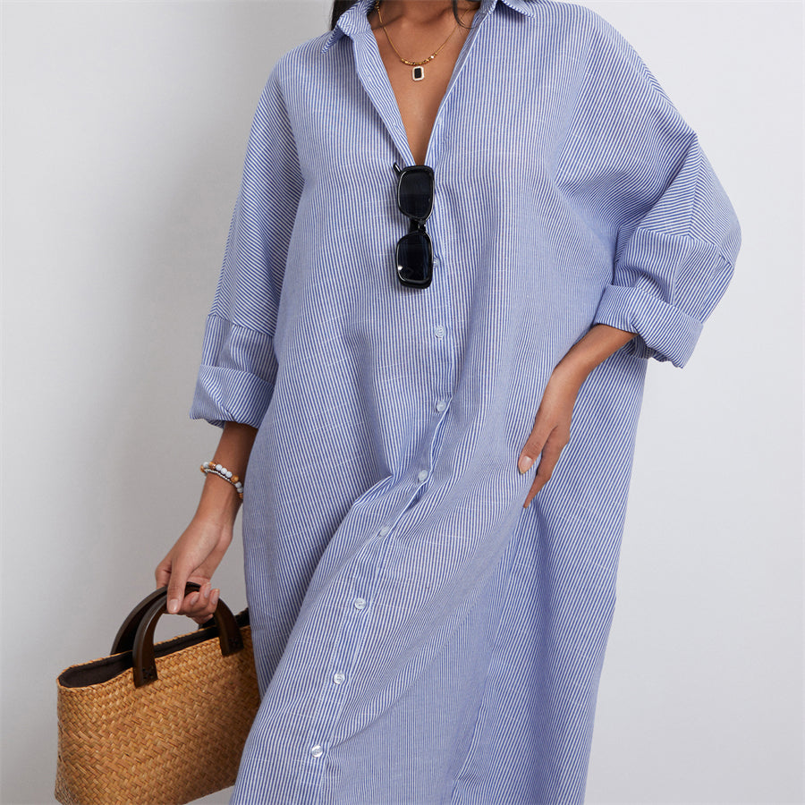 Rosa's Baggy, Loose, Striped, Trendy, Stylish, Boho, Vintage, Long Sleeves, Long Shirt Dress