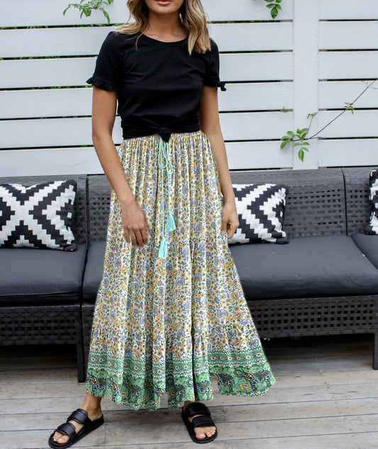 Janet's maxi boho green skirt