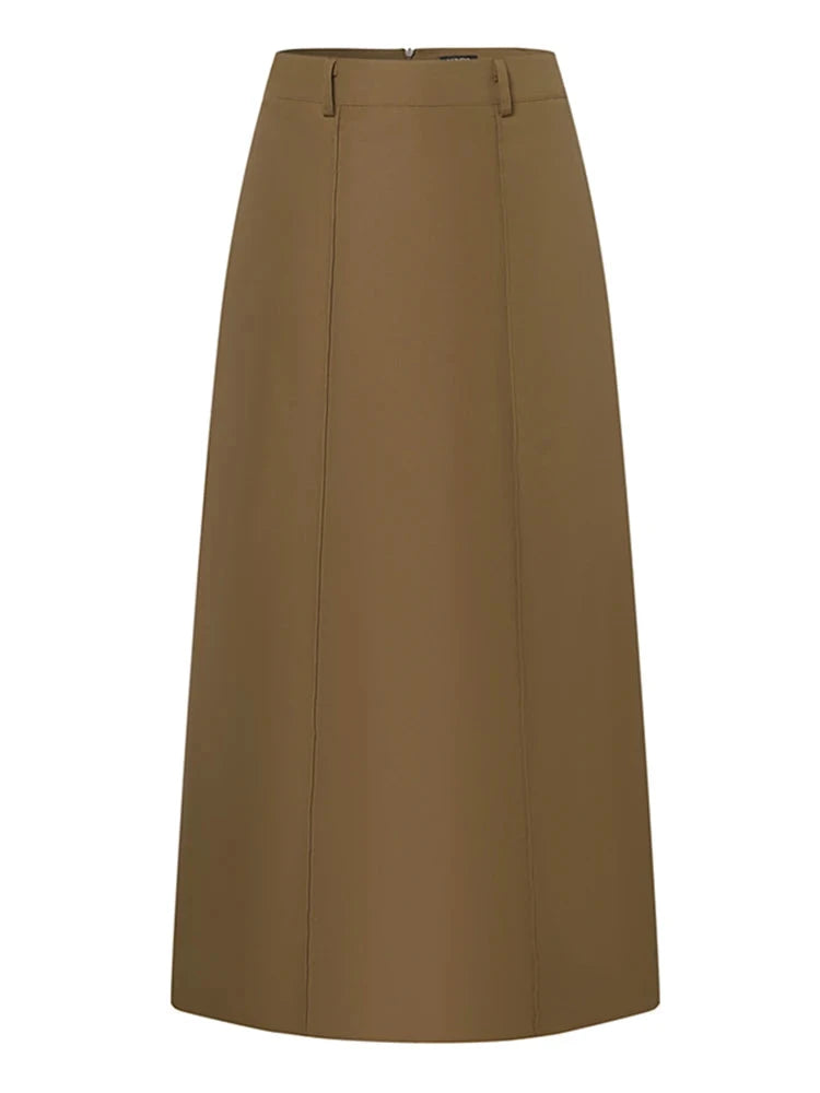 Maria's Elegant, Casual, Maxi, Solid Color, High Waist, Pockets, Plus Size Skirts