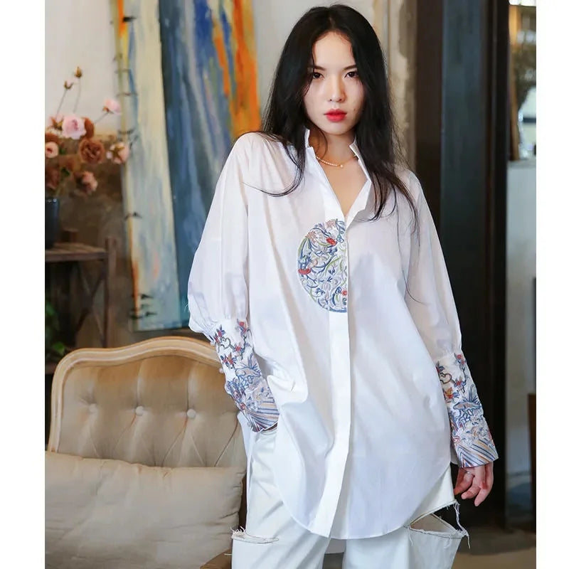 Liz's Stylish long sleeves loose shirt blouse -Retro/Vintage style