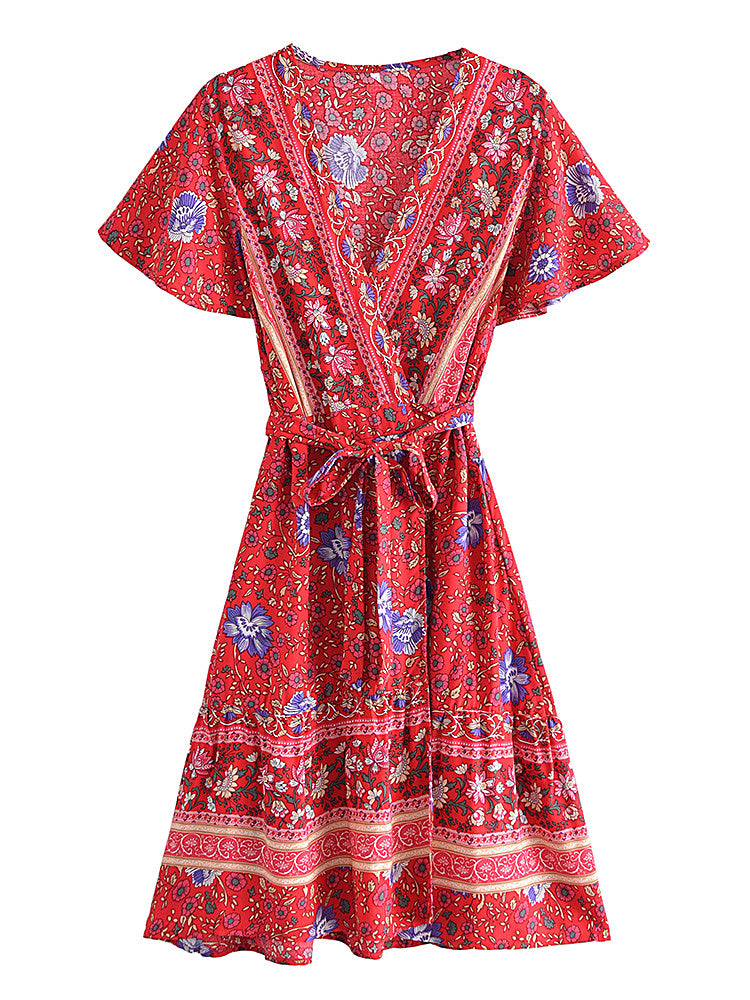 Kimmy's Hippie, Vintage, Stylish, Trendy, Boho, V-Neck, Floral, Printed, Bohemian, Mini Dress