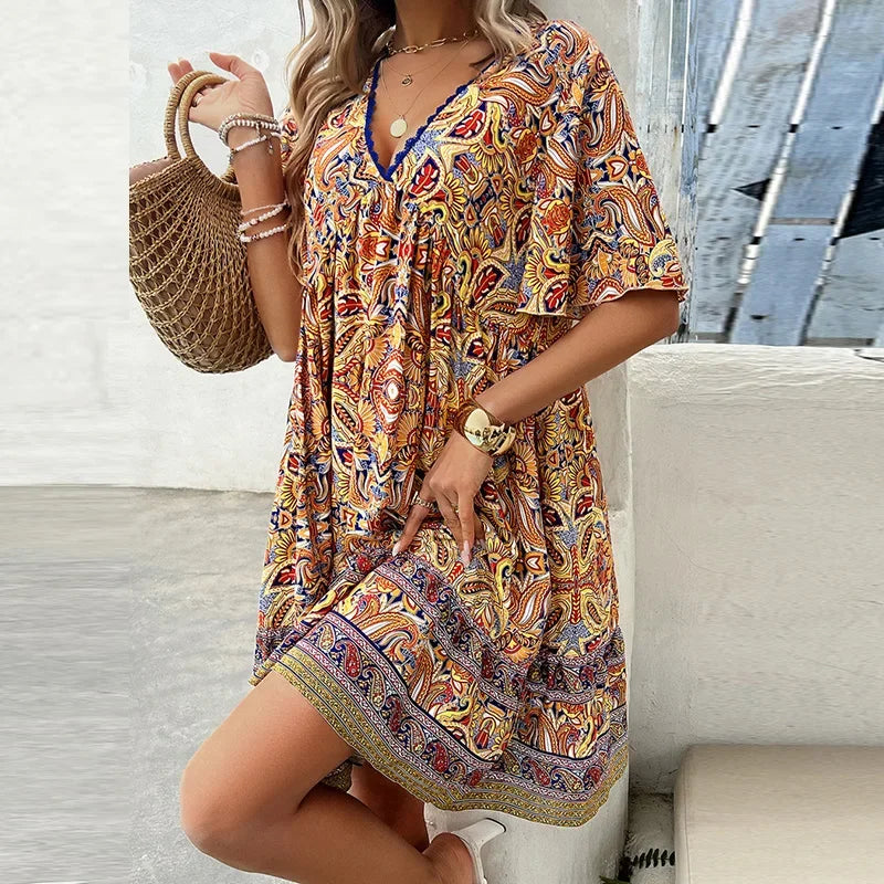 Julie's Boho Loose - short sleeves Above Knee Dress