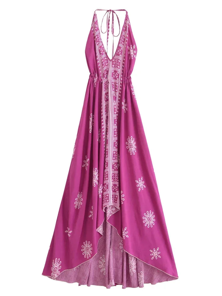 Mila's Floral, Backless, Beach, Party, Boho, Holiday, High-Low, Maxi Dress