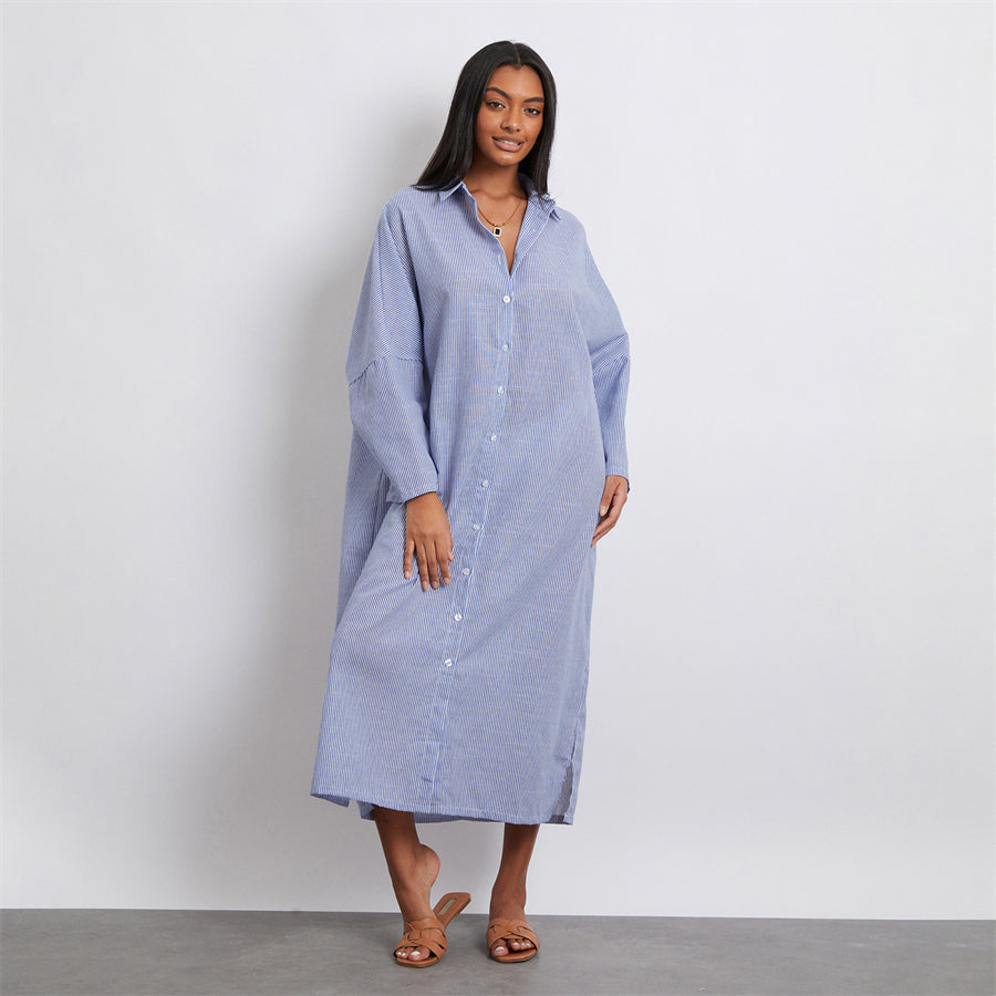 Rosa's Baggy, Loose, Striped, Trendy, Stylish, Boho, Vintage, Long Sleeves, Long Shirt Dress