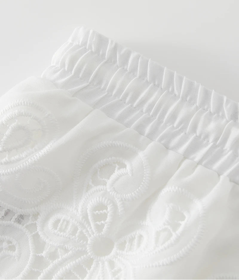 Close-up of a textured white fabric with intricate patterns