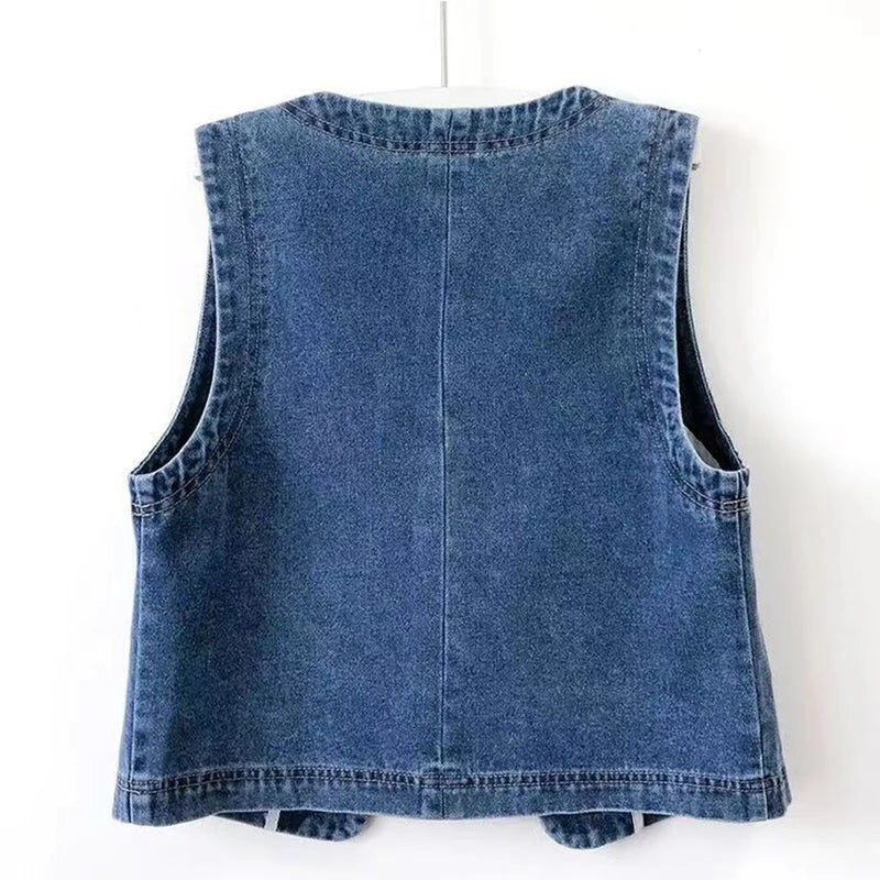 Dina's Casual, Trendy, Stylish, Waistline, Cotton, Denim, Pockets, Jeans Vest