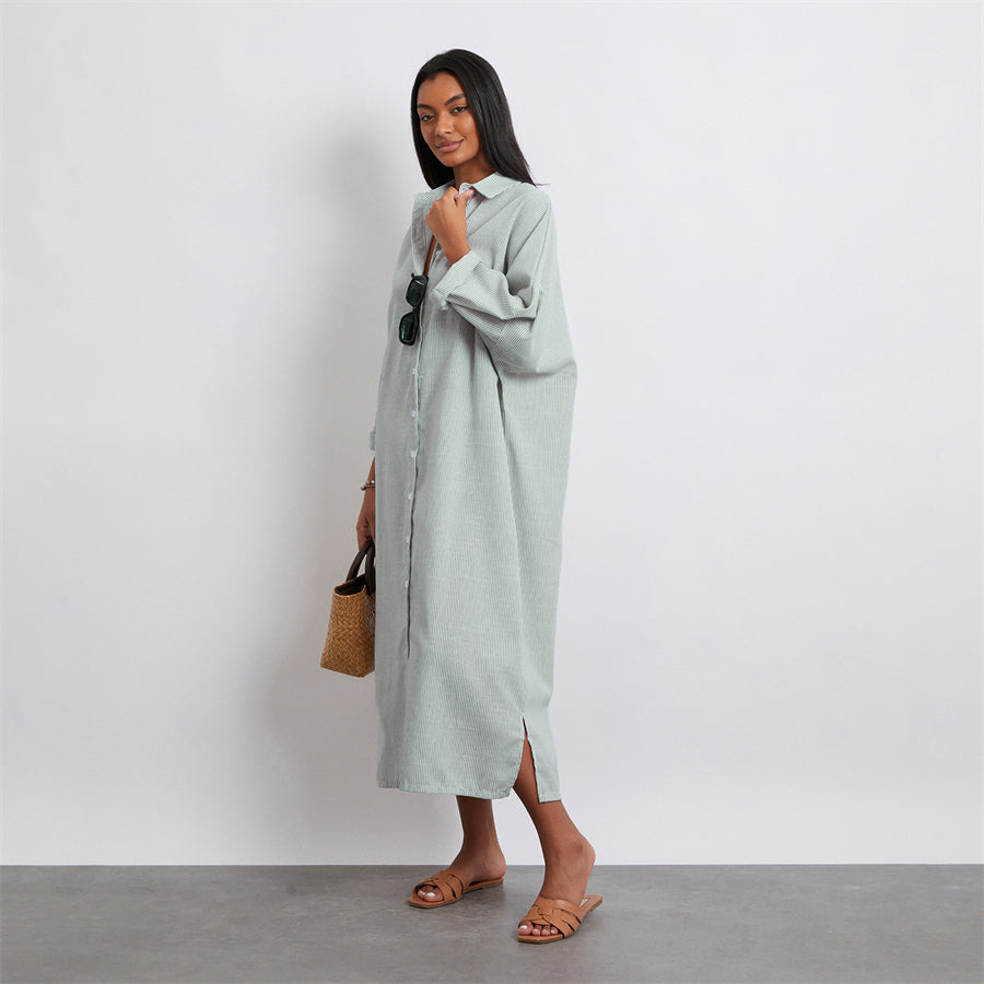 Rosa's Baggy, Loose, Striped, Trendy, Stylish, Boho, Vintage, Long Sleeves, Long Shirt Dress