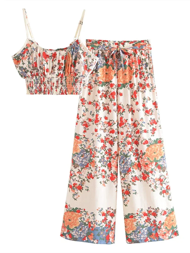 Floral print top and pants set on a white background