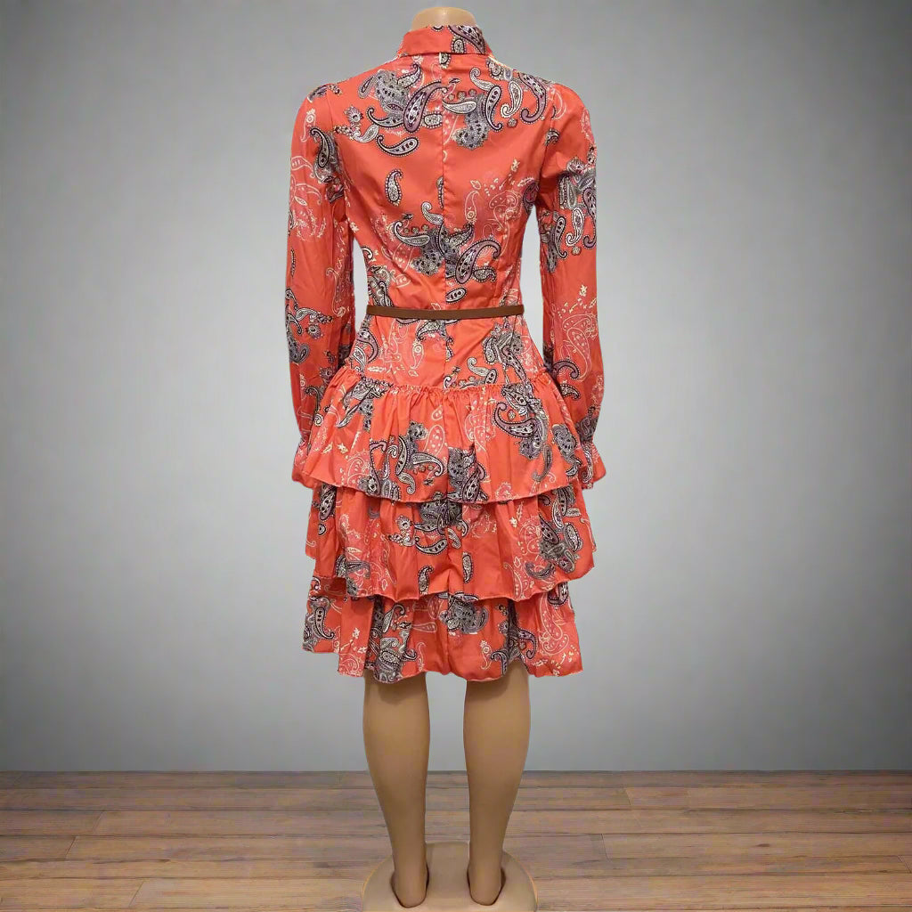 Elsa's Floral Print, Trendy, Stylish, Vintage, High Collar, Long Lantern Sleeves, Mini Dress