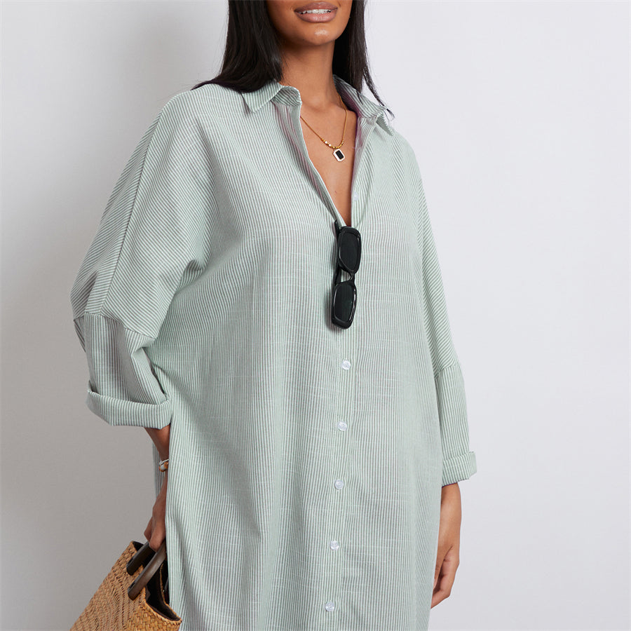 Rosa's Baggy, Loose, Striped, Trendy, Stylish, Boho, Vintage, Long Sleeves, Long Shirt Dress