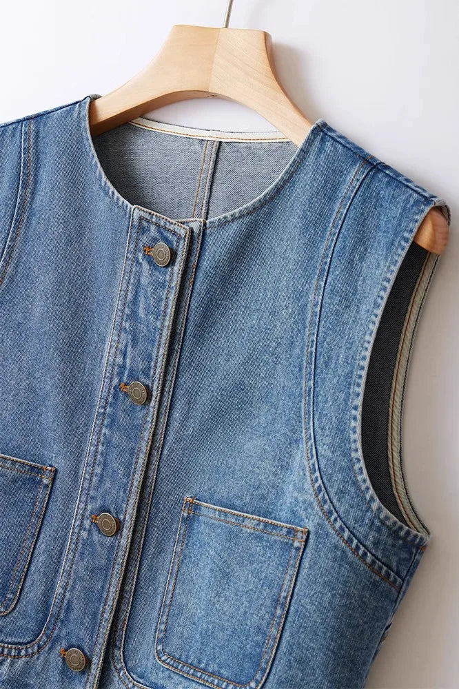 Heba's Casual, Trendy, Stylish, Waistline, Cotton, Denim, Pockets, Jeans Vest