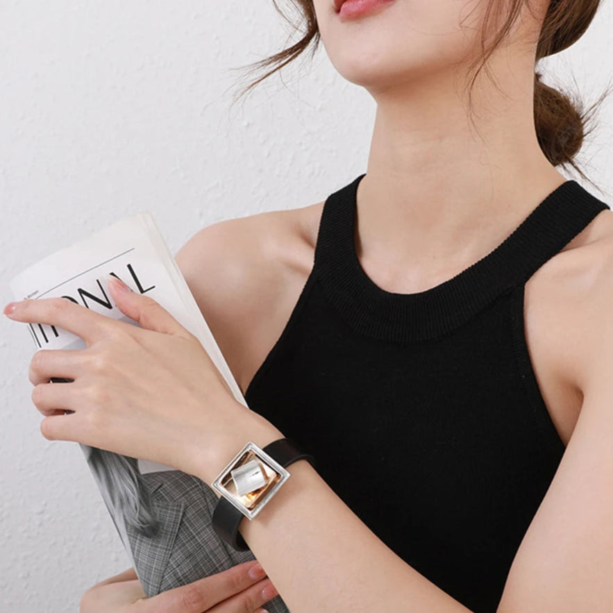 Zein's Trendy, Stylish, Magnet Lock, Statement, Leather, Geometric, Bangles Bracelet