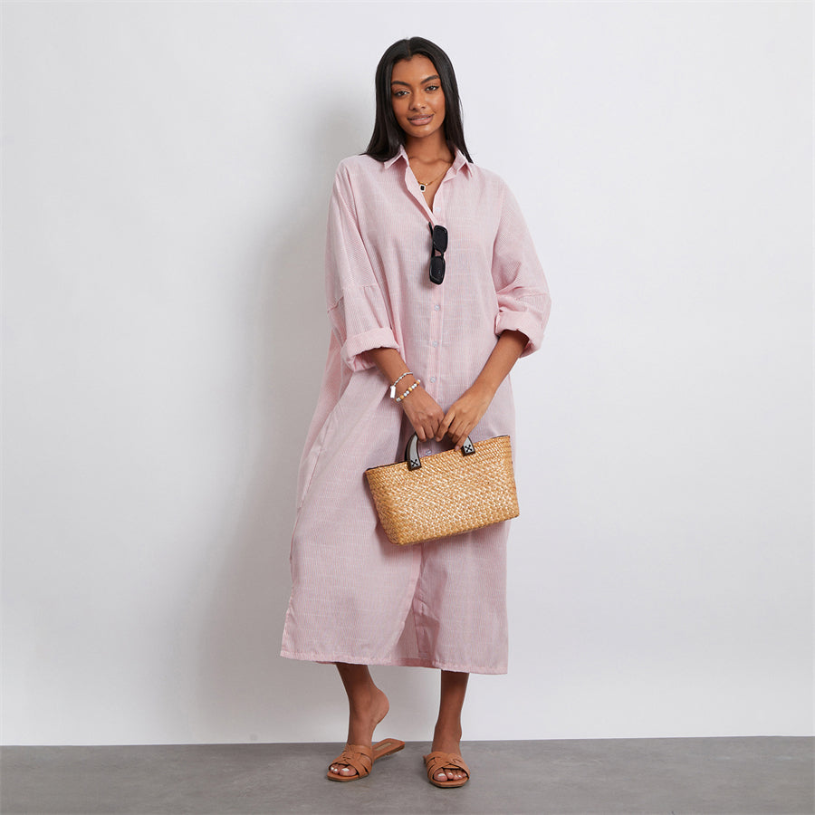Rosa's Baggy, Loose, Striped, Trendy, Stylish, Boho, Vintage, Long Sleeves, Long Shirt Dress