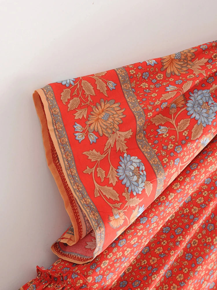 Yosra's  Hippie, Vintage, Stylish, Trendy, Loose, Floral, Ruffles, Print, Floral, Bohemian, Mini Dress