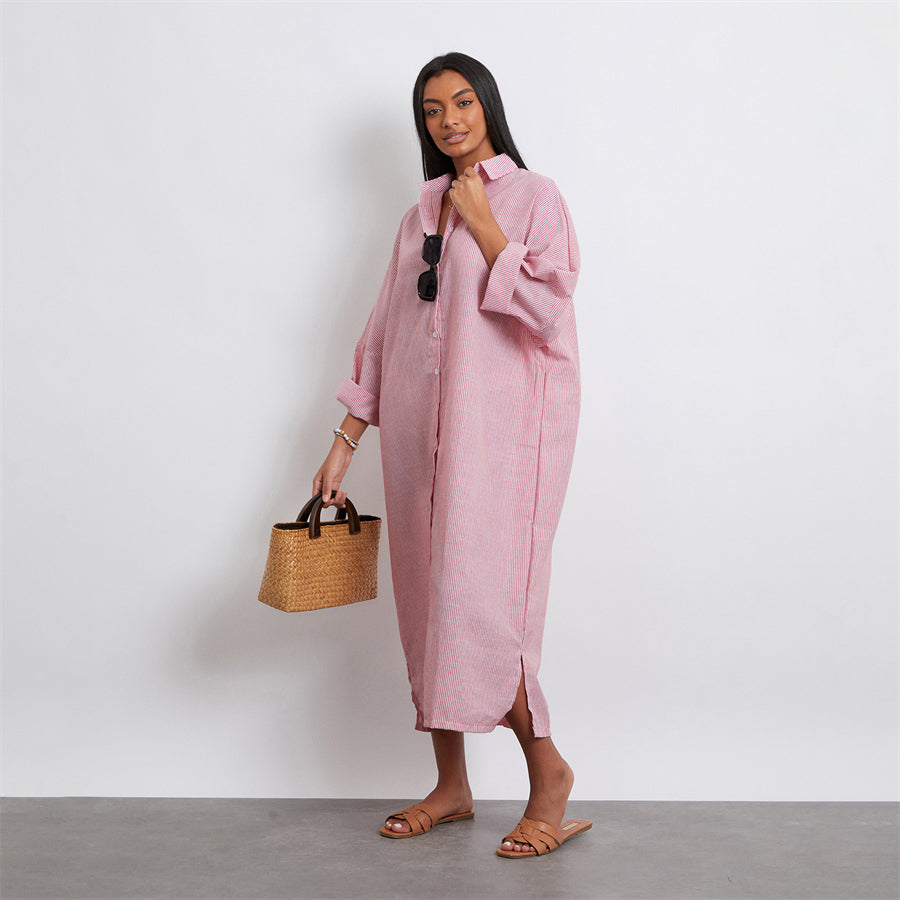 Rosa's Baggy, Loose, Striped, Trendy, Stylish, Boho, Vintage, Long Sleeves, Long Shirt Dress
