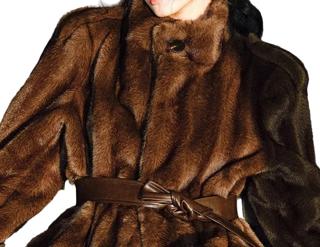 zoom-in for a Woman wearing a brown fur coat