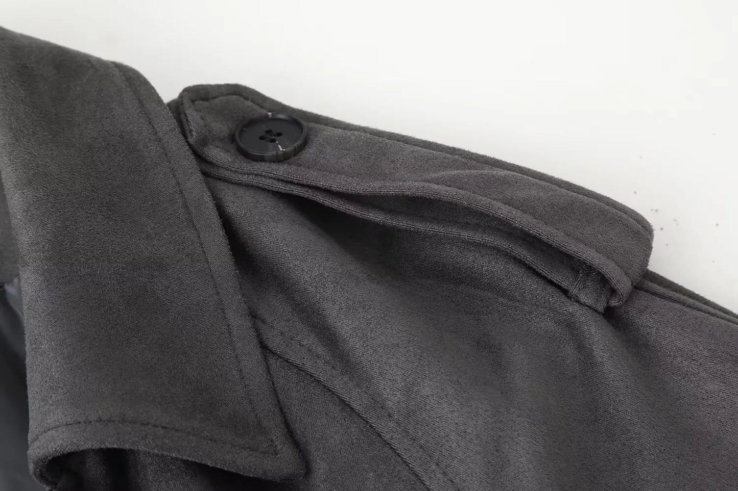 Sally's Solid, Suede, Winter, Double Breasted Stylish, Chic, Trendy, Long, Trench Coat