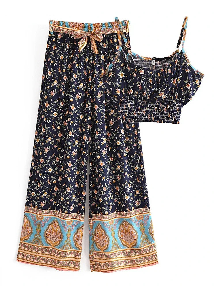 Noha's Boho, Vintage, Printed, Strap, Crop-Top, Multicolor, Stylish, Trendy, Outfit, Bohemian Sets.