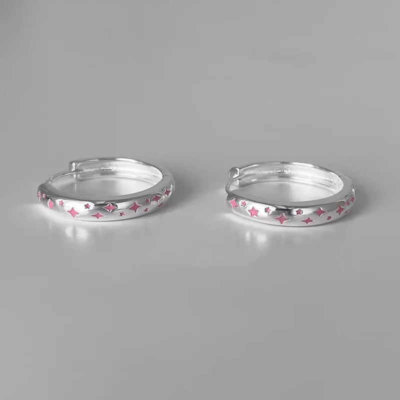 Ann's 925 Sterling Silver, Trendy Simple, Pink Star, Round Hooped Earring