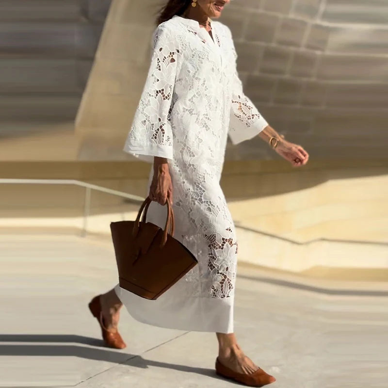 Linda's White Lace Coverup Long Loose Dress