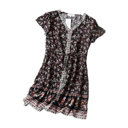 Aysha's boho short sleeves casual  mini dress