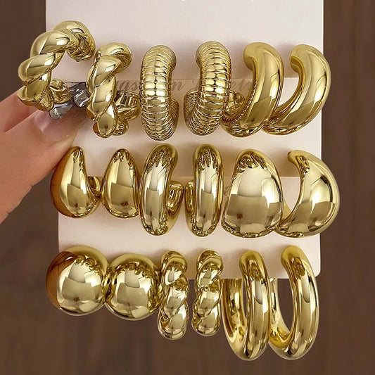 Sherine's Trendy C-shaped golden/silver earrings jewelry set