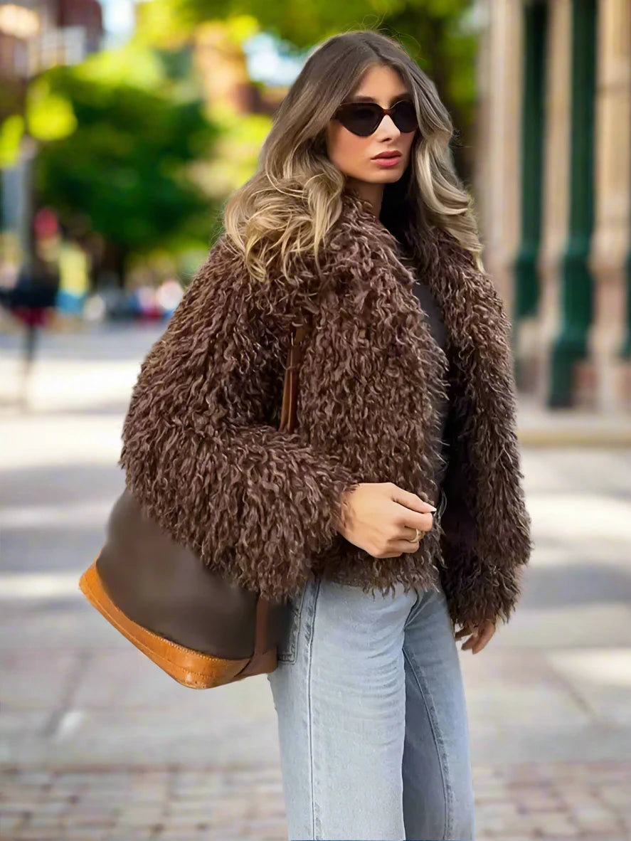 Liza's Winter Teddy Shaggy Faux Fur Long Sleeve short coat