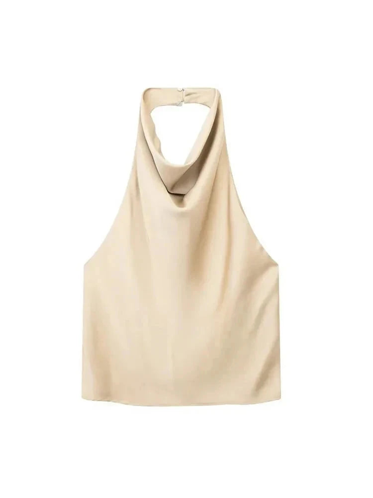 Hellen's Halter Backless Satin Tank-Top