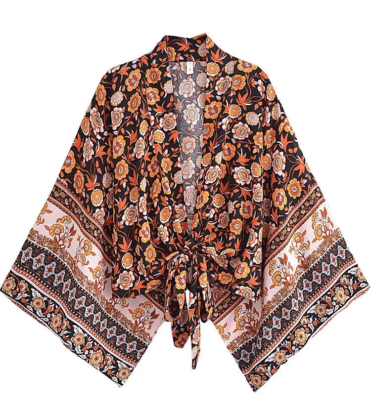 Floral and patterned scarf on a white background