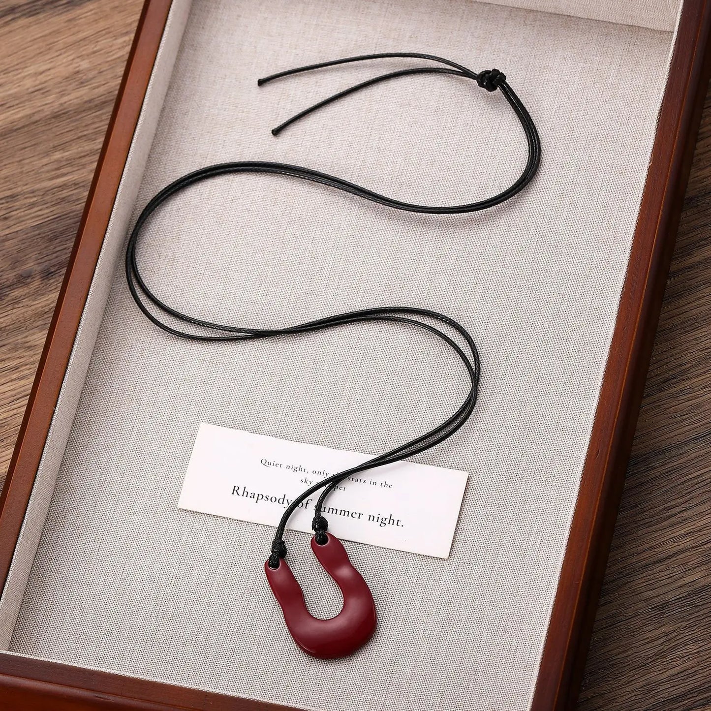 Rebecca's U Shape, Vintage, Trendy, Stylish, Red/Black, Adjustable, Leather, Long Pendant