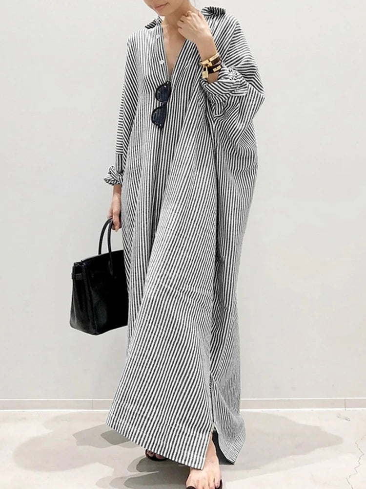 Suzan's Stripped Long sleeves -Loose Shirt Dress