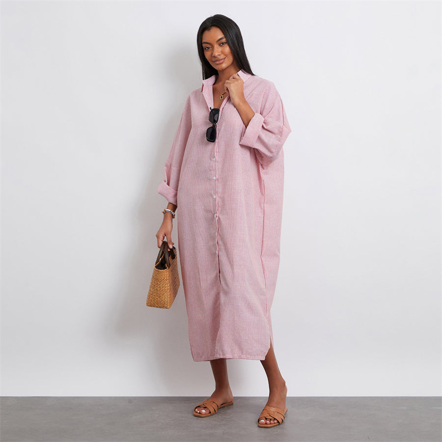 Rosa's Baggy, Loose, Striped, Trendy, Stylish, Boho, Vintage, Long Sleeves, Long Shirt Dress