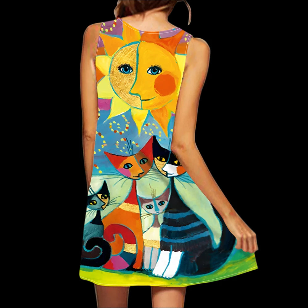 Fatima's A-Line Sleeveless Graphics printed Dress