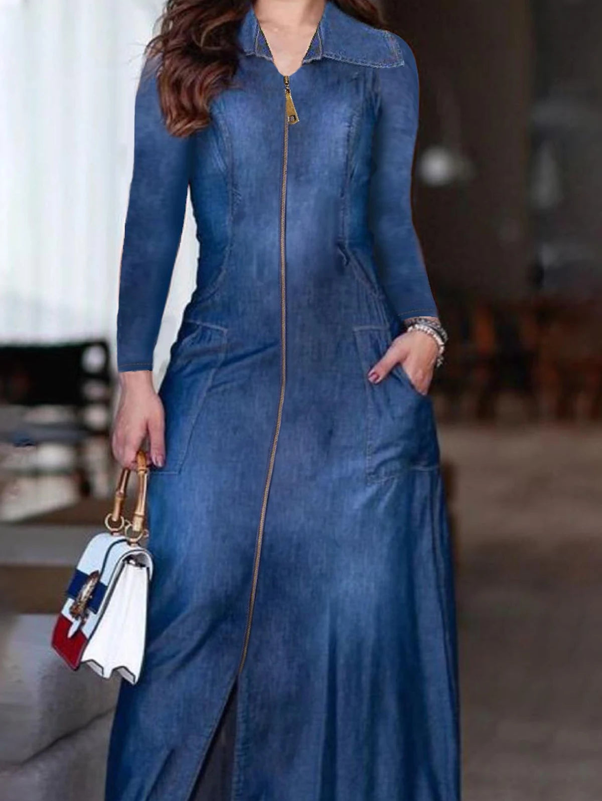 Kate's Maxi Denim zipper Dress