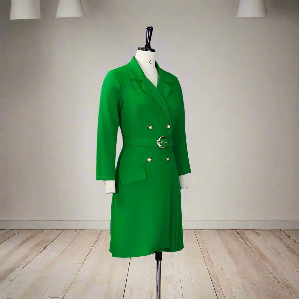 Stacey's Trendy, Stylish, Vintage, Pleated, On Knee, 3/r Sleeves, Solid Color, Office Dress