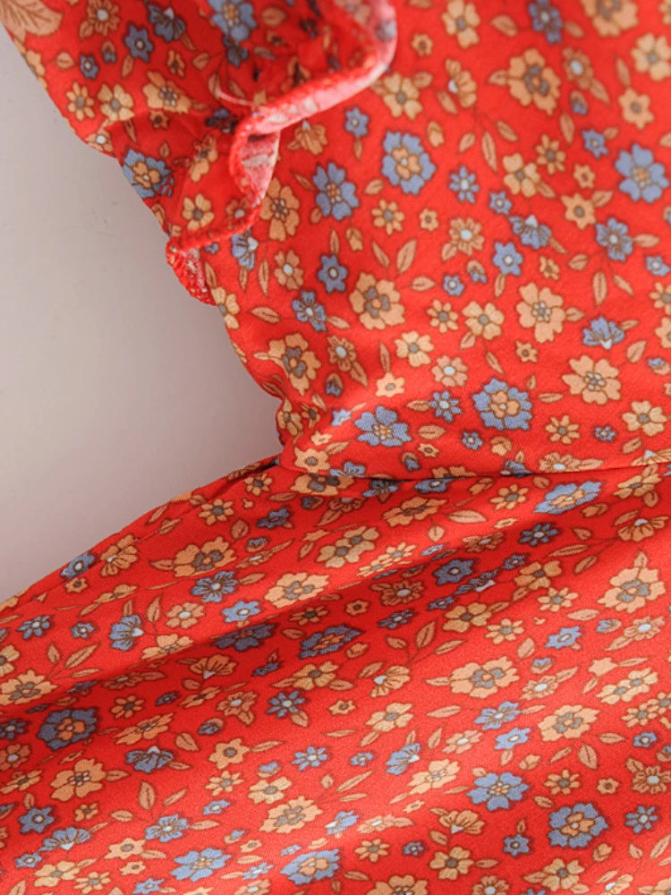 Yosra's  Hippie, Vintage, Stylish, Trendy, Loose, Floral, Ruffles, Print, Floral, Bohemian, Mini Dress