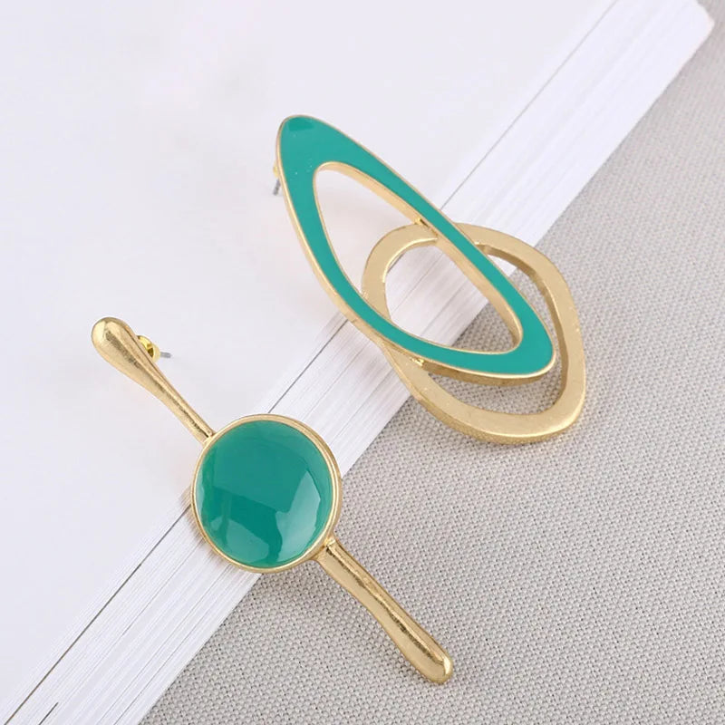 Elizabeth's Asymmetric, Alloy, Boho, Stylish, Trendy, Golden, Colored, Stud Earrings