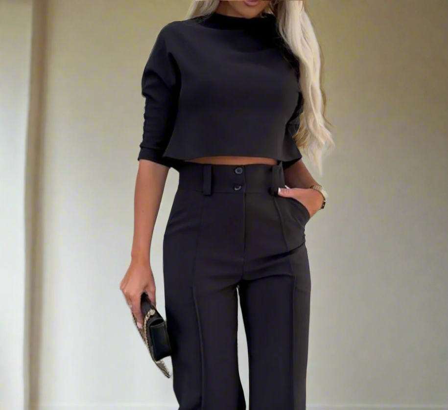 Avery's Trendy, Stylish, Elegant, Cropped, Wide Leg Pants, Multicolors, Outfit Set